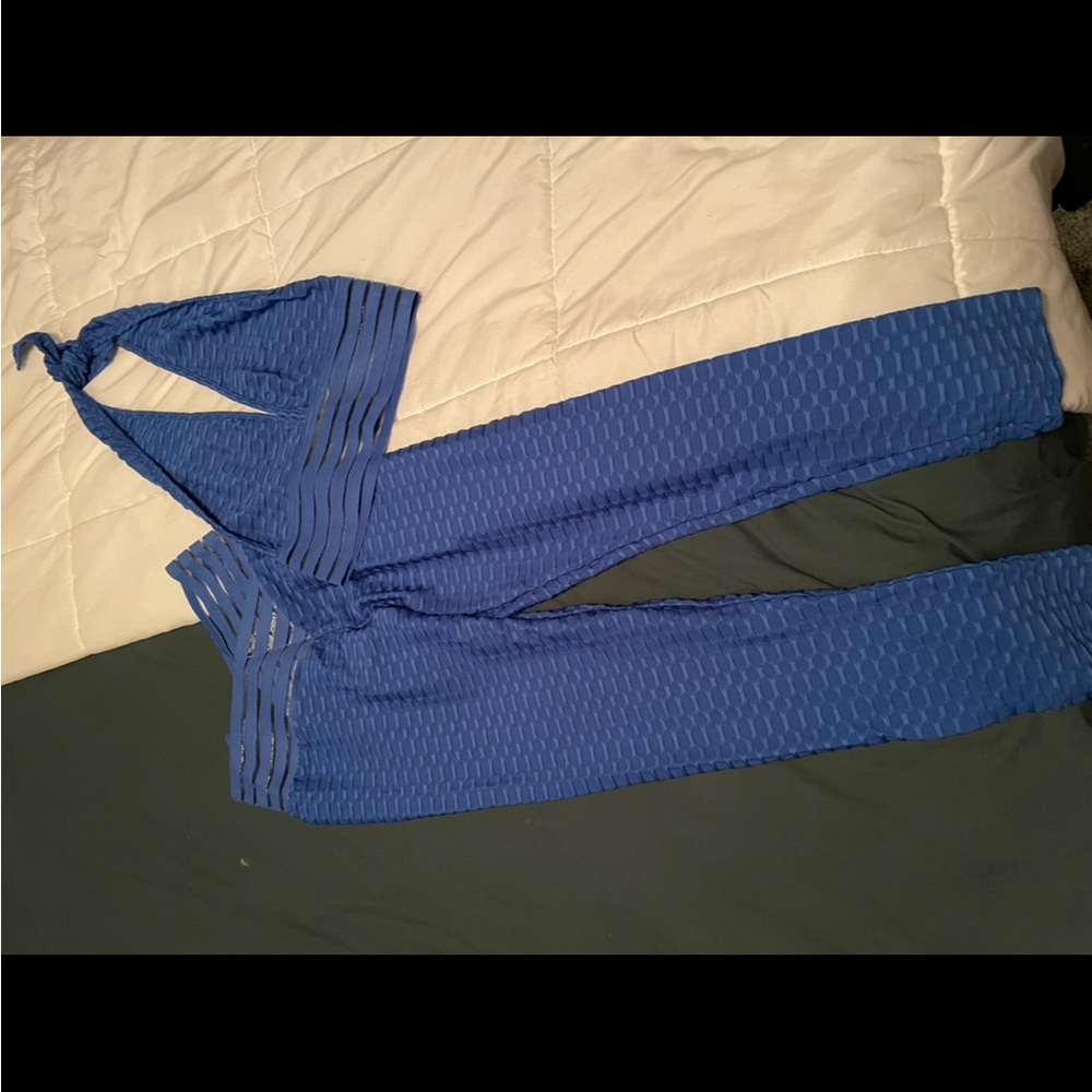 Blue Textured Athletic Set